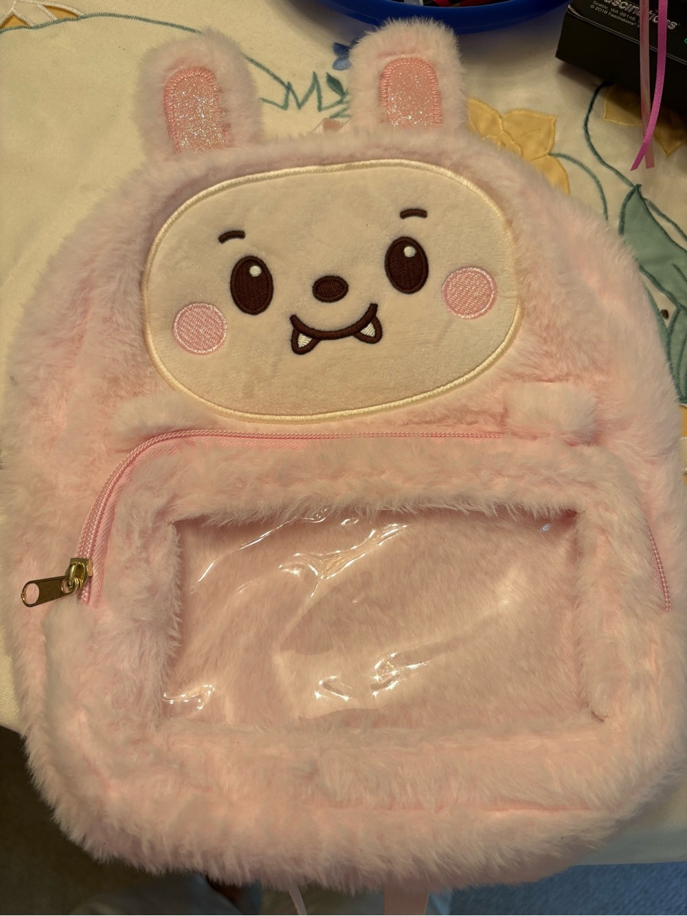 DanBar nwt $79 Cute Pink Fuzzy Kids Backpack with Character Face